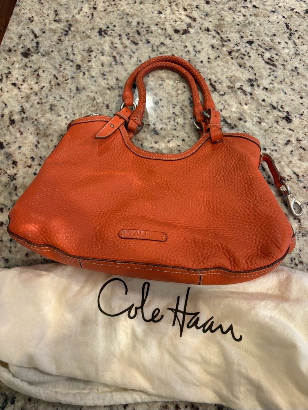 Cole Haan Orange Leather Braided Handle Shoulder Bag